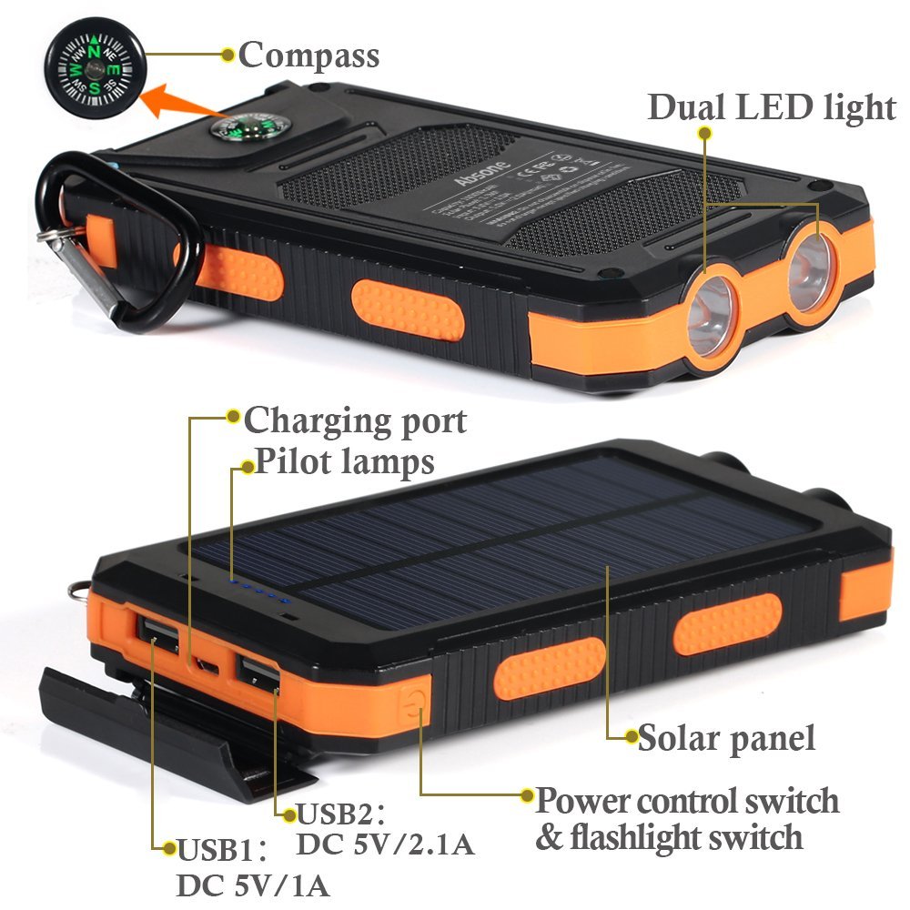 Waterproof Solar Power Bank Dual USB Dual LED Lights